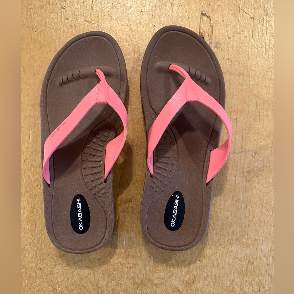 Okabashi Pink and Brown Flip Flops